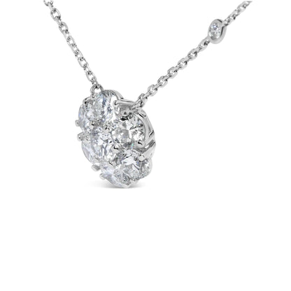 14K White Gold 3.0 Cttw Lab Grown Diamond Floral Cluster and Station 18&quot; Pendant Necklace (G-H Color, VS2-SI1 Clarity)