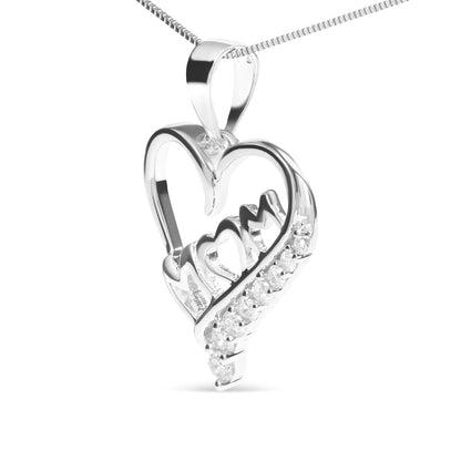 .925 Sterling Silver 1/4 Cttw Diamond  &quot;Mom&quot; and Open Heart 18&quot; Pendant Necklace (I-J Color, I2-I3 Clarity)