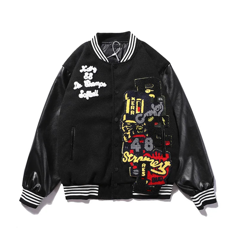 Woolen Leather Embroidered Baseball Jacket