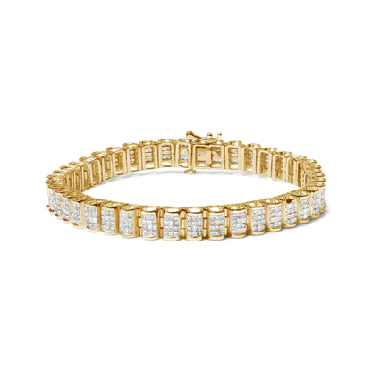 14K Gold 5.00 Cttw Square Princess Cut White Diamond Rectangular Invisible Set Link Tennis Bracelet (H-I Color, SI2-I1 Clarity) - 7.25” Inches