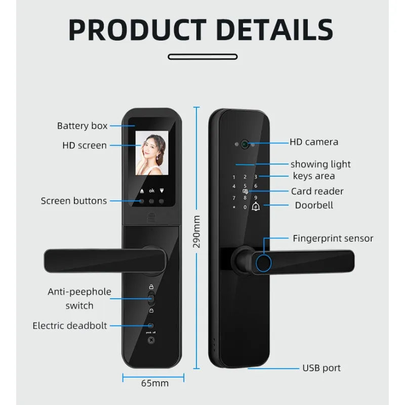 Cat Eye Camera Smart Fingerprint Password Timber Door Lock