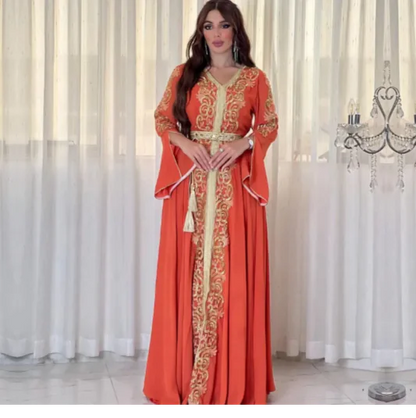 Dubai-Style Embroidered Applique Dress – Elegant and Sophisticated