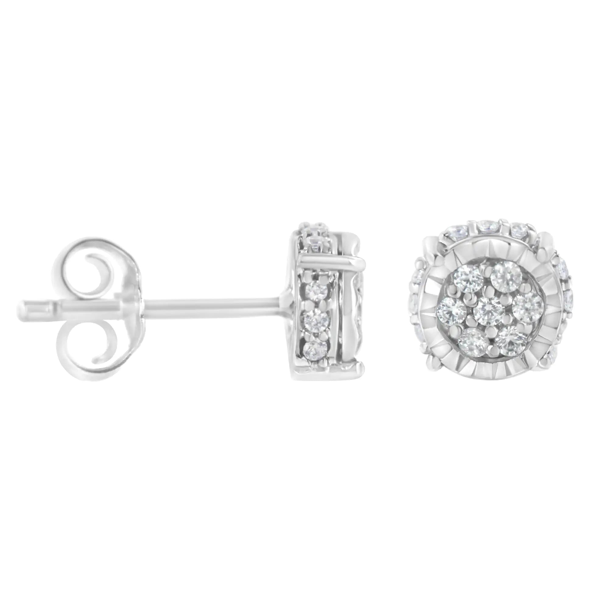 .925 Sterling Silver 1/3 cttw Round-cut Diamond Floral Stud Earring (I-J Clarity, I3 Color)