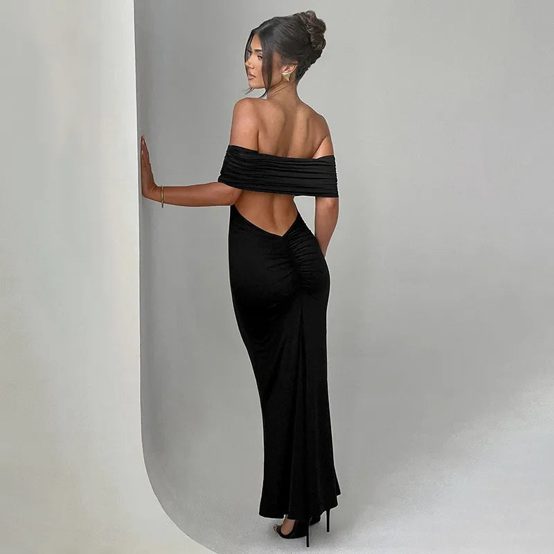 Socialite Style Elegant Sexy Backless Off-shoulder Dress Women