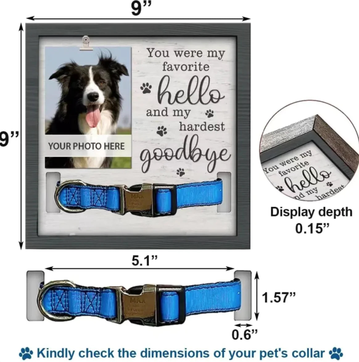 Creative Wooden Pet Commemorative Plaque - Dog Collar &amp; Photo Frame