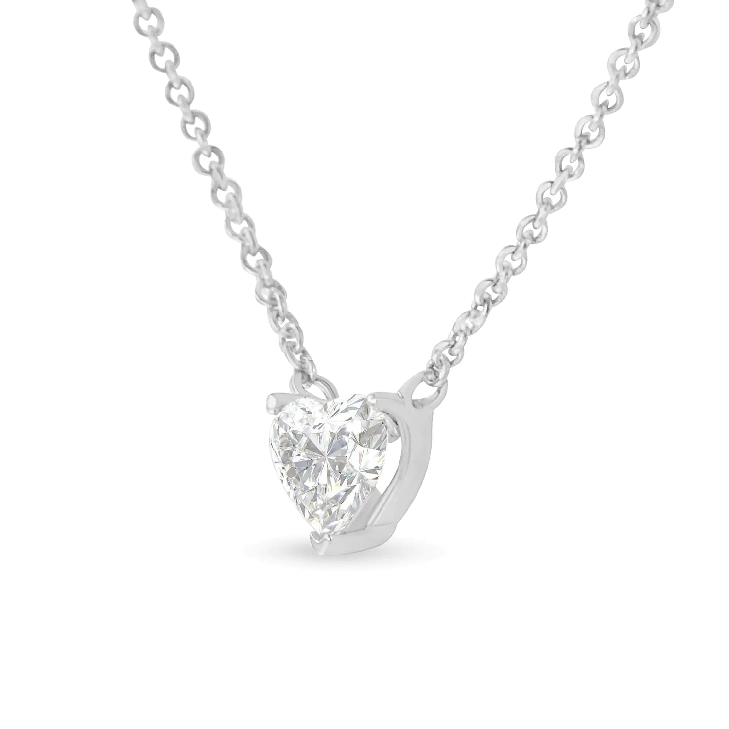 14k White Gold 1/4 Cttw Lab Grown Heart Shape Diamond Solitaire 18&quot; Pendant Necklace (E-F Color, SI1-SI2 Clarity)