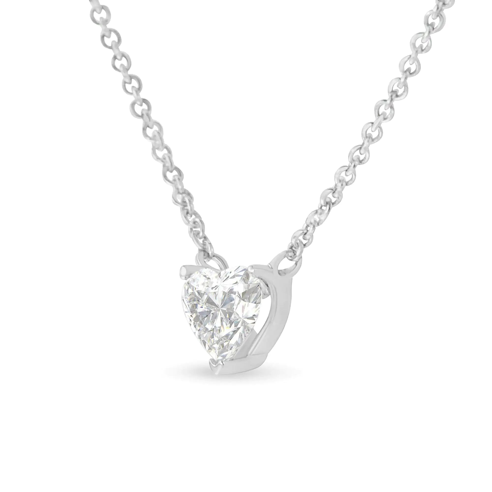 14k White Gold 1/4 Cttw Lab Grown Heart Shape Diamond Solitaire 18&quot; Pendant Necklace (E-F Color, SI1-SI2 Clarity)