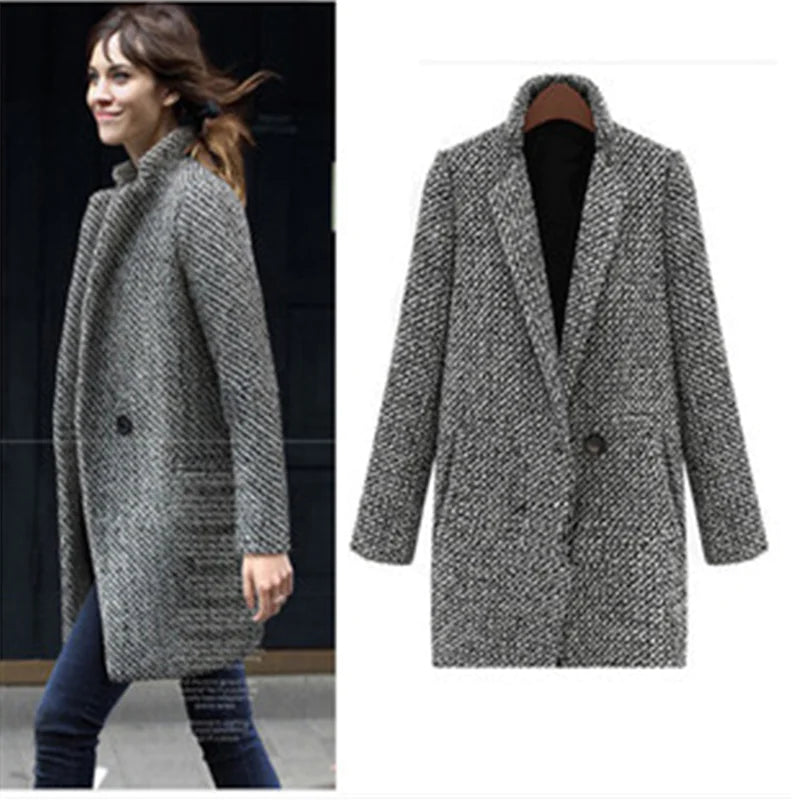 European Houndstooth Wool Coat