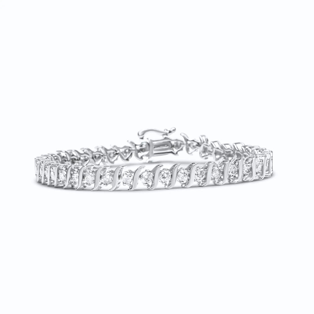 .925 Sterling Silver 4.00 Cttw Round-Cut Diamond &quot;S&quot;-Link Tennis Bracelet (I-J Color, I3 Clarity) - Size 7&quot;