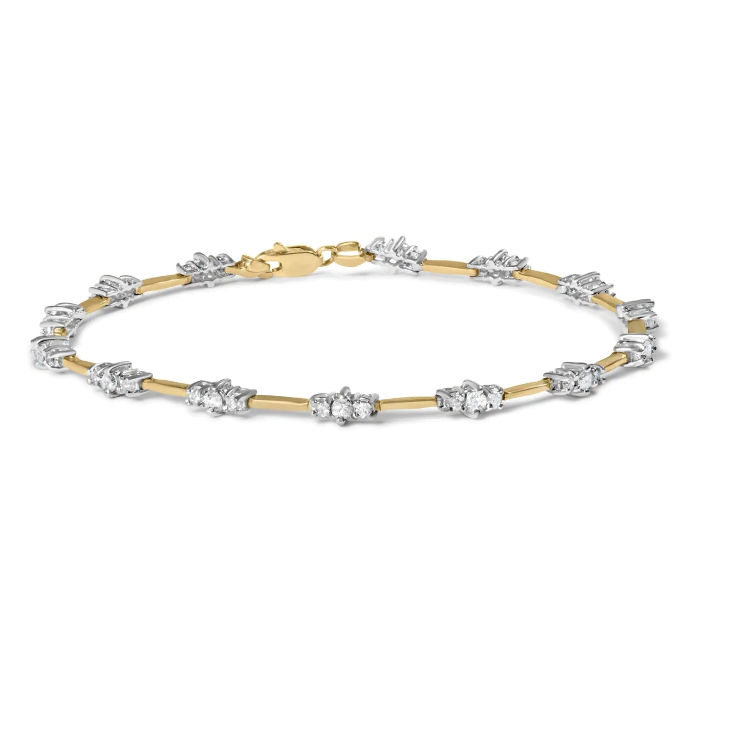 10K Yellow Gold 1.00 Cttw Diamond 3 Stone 7&quot; Tennis Bracelet (H-I Color, I2-I3 Clarity)