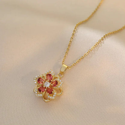 Fashion Rotating Bauhinia Zircon Necklace