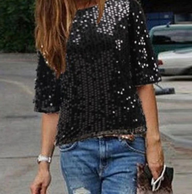 Glitter Vibe Casual Sequin T-shirt