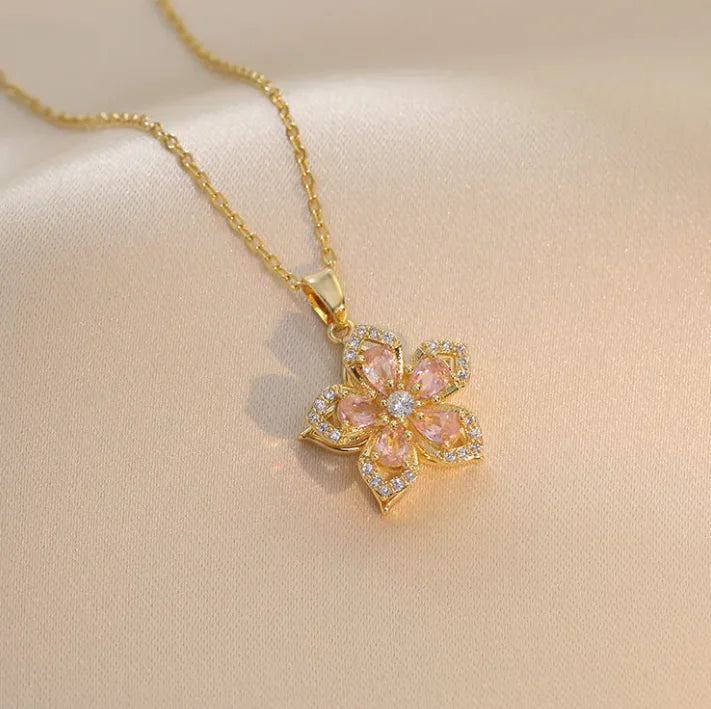 Fashion Rotating Bauhinia Zircon Necklace