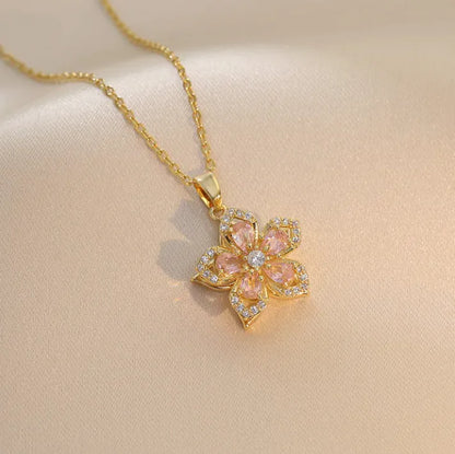 Fashion Rotating Bauhinia Zircon Necklace