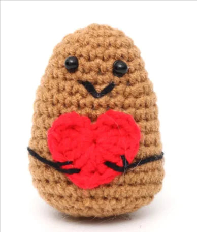 Crocheted Wool Positive Energy Potato – handcrafted with a facial expression