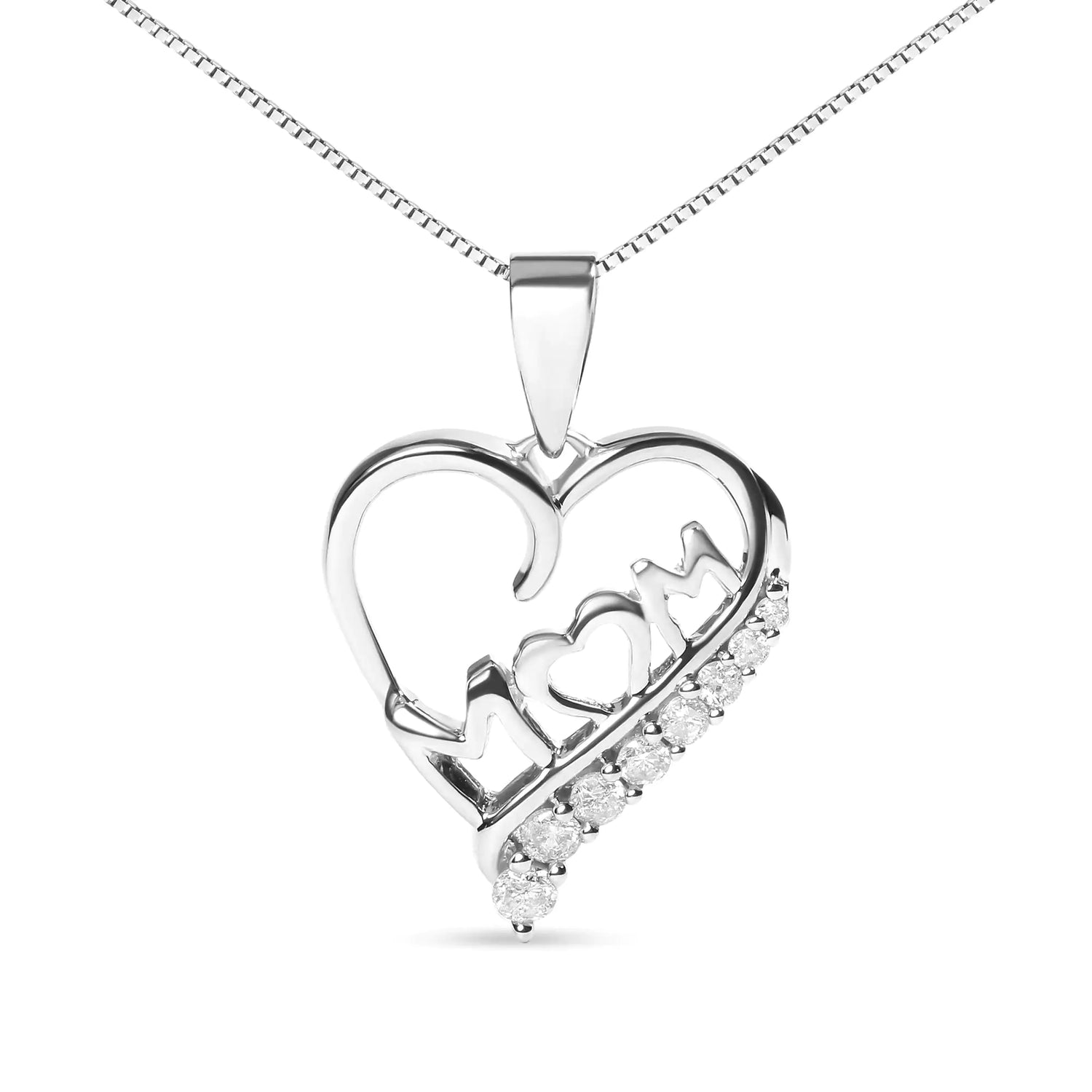 .925 Sterling Silver 1/4 Cttw Diamond  &quot;Mom&quot; and Open Heart 18&quot; Pendant Necklace (I-J Color, I2-I3 Clarity)