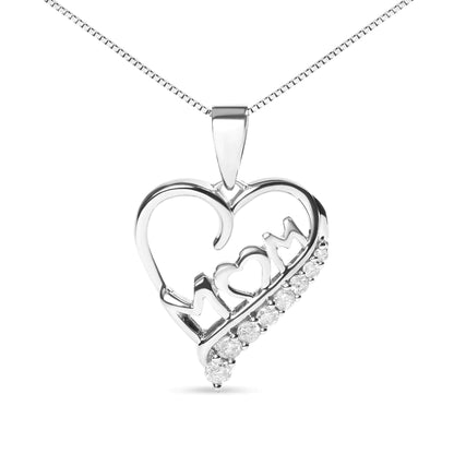 .925 Sterling Silver 1/4 Cttw Diamond  &quot;Mom&quot; and Open Heart 18&quot; Pendant Necklace (I-J Color, I2-I3 Clarity)