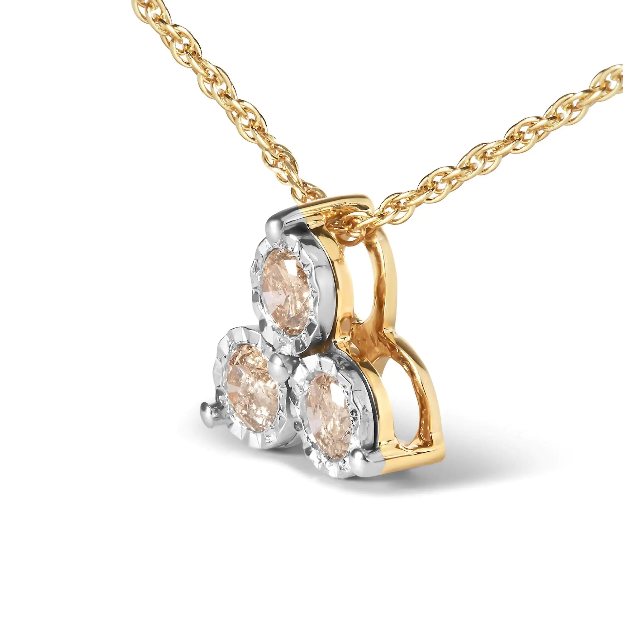 14K Yellow Gold Plated .925 Sterling Silver 1/4 Cttw Diamond 3 Stone Trio 18&quot; Pendant Necklace (J-K Color, I1-I2 Clarity)