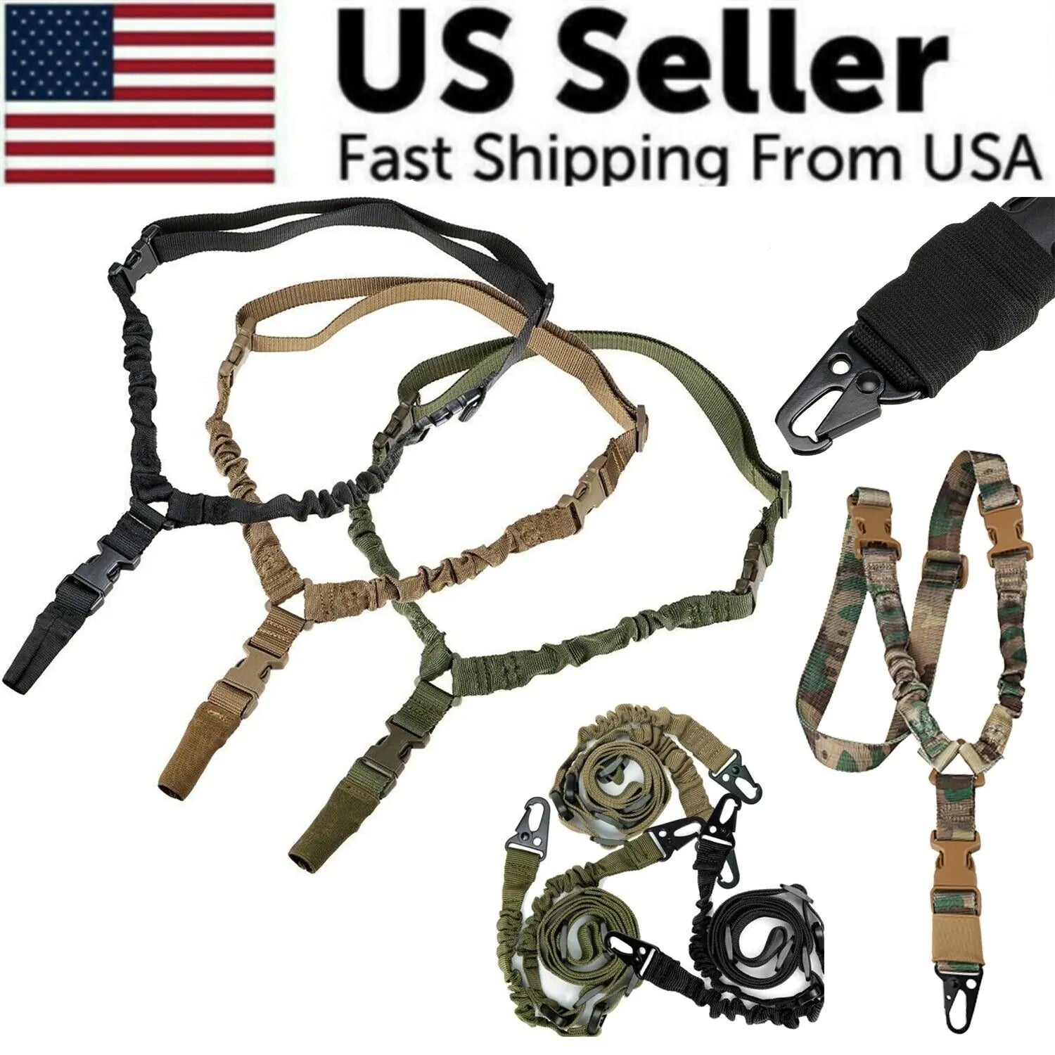 Heavy Duty Tactical Single Point Gun Rifle Sling Adjust &amp; Quick Detach QD Buckle