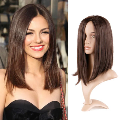 Synthetic Brown Mid-point Straight Clavicle Wig