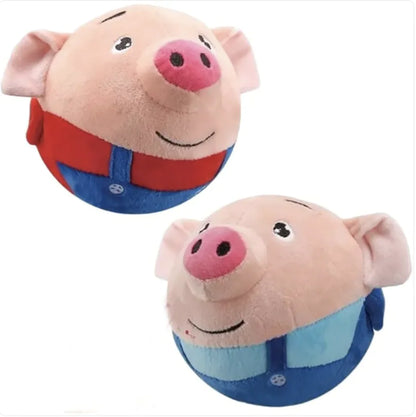 &quot;Interactive Squeaky Moving Dog Ball Toy - Washable Plush Pig, Electronic Bounce &amp; Sound&quot;