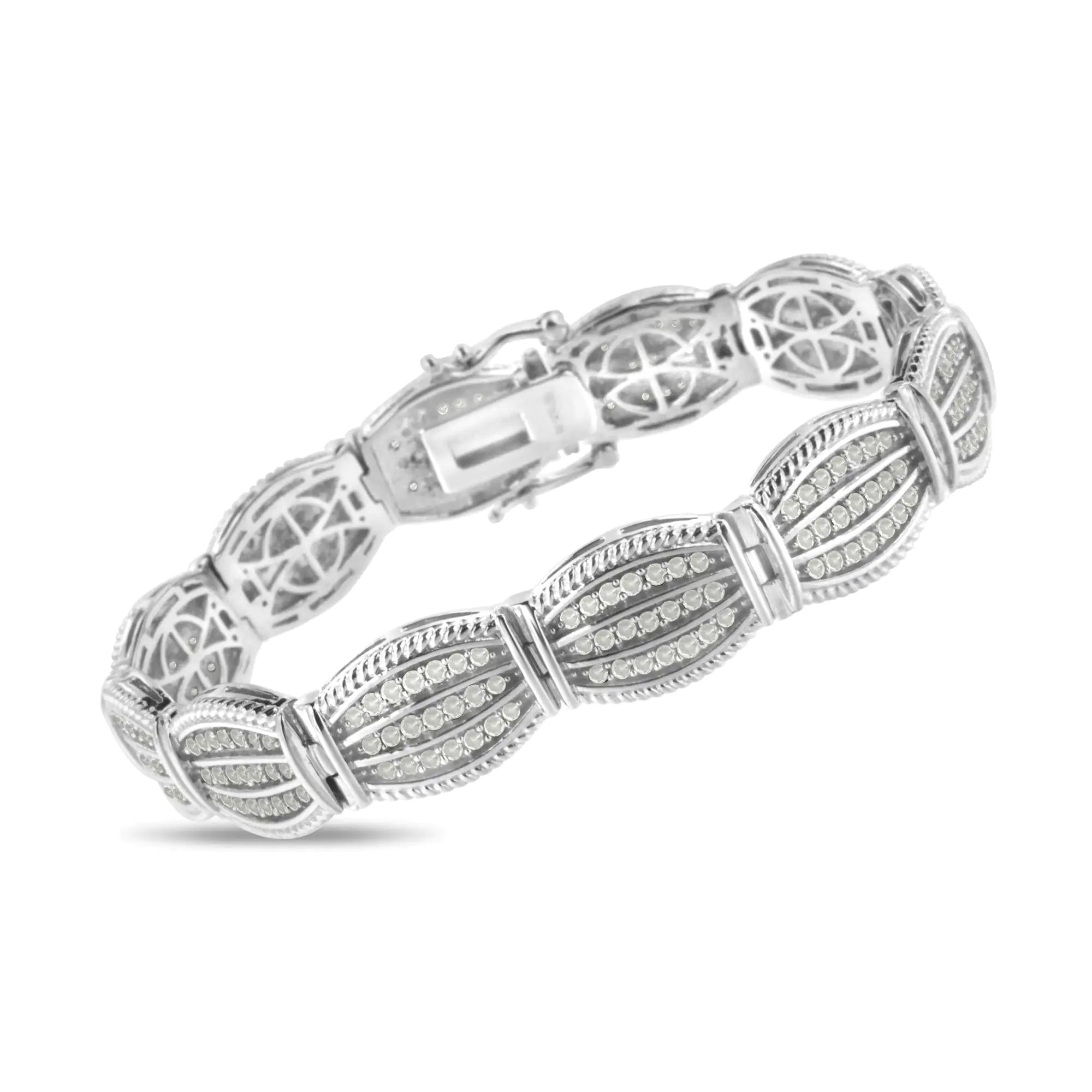 .925 Sterling Silver 3.0 Cttw Prong Set Diamond Art Deco Style Tennis Bracelet (I-J Color, I2-I3 Clarity) - 7.25&quot;