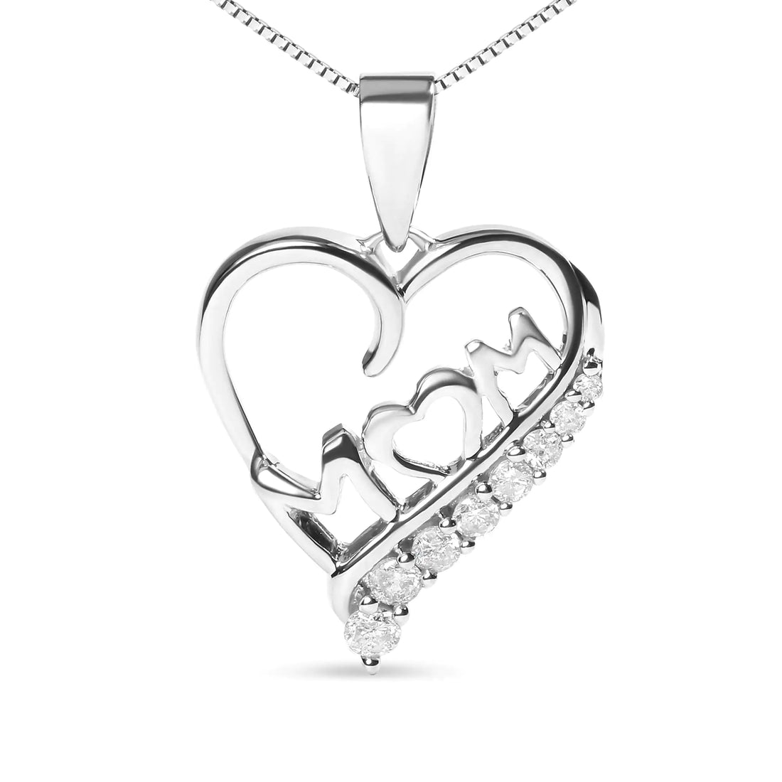 .925 Sterling Silver 1/4 Cttw Diamond  &quot;Mom&quot; and Open Heart 18&quot; Pendant Necklace (I-J Color, I2-I3 Clarity)