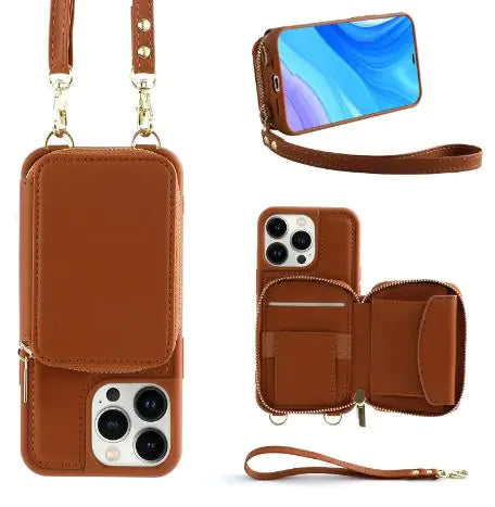 Crossbody Leather Case with Zipper &amp; Card Holder for Iphone