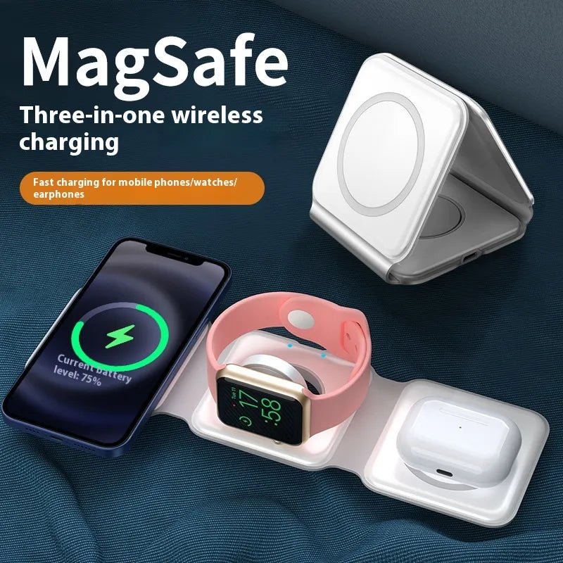 3 In 1 Magnetic Wireless Charging Folding Mobile Phone Holder