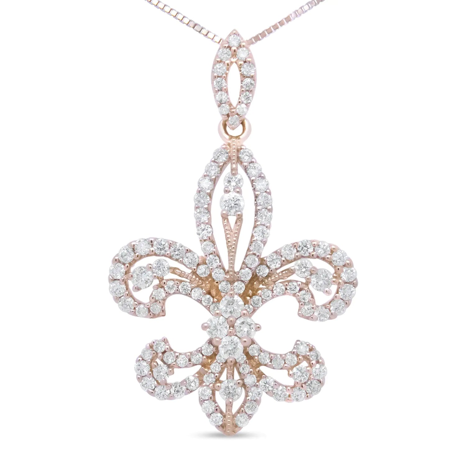 14K Yellow Gold 1.00 Cttw Round Diamond Fleur De Lis 18&quot; Pendant Necklace (H-I Color, SI2-I1 Clarity)