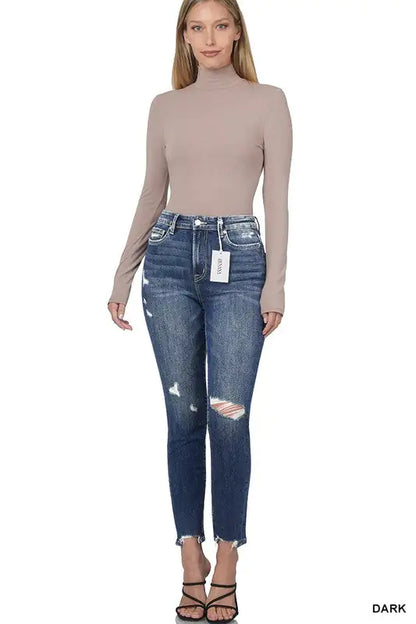 ZENANA DISTRESSED HEM ANKLE SKINNY JEANS