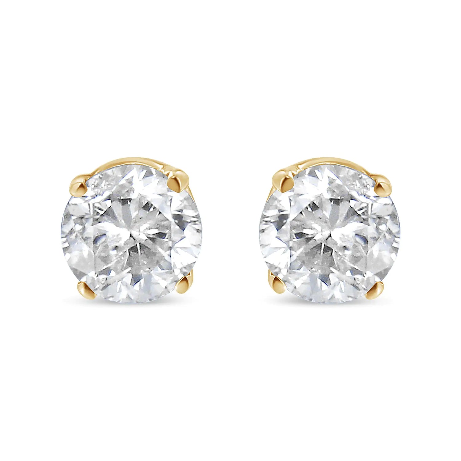 AGS Certified 14K Yellow Gold 1/2 cttw 4-Prong Set Brilliant Round-Cut Solitaire Diamond Push Back Stud Earrings (S-T Color, I1-I2 Clarity)