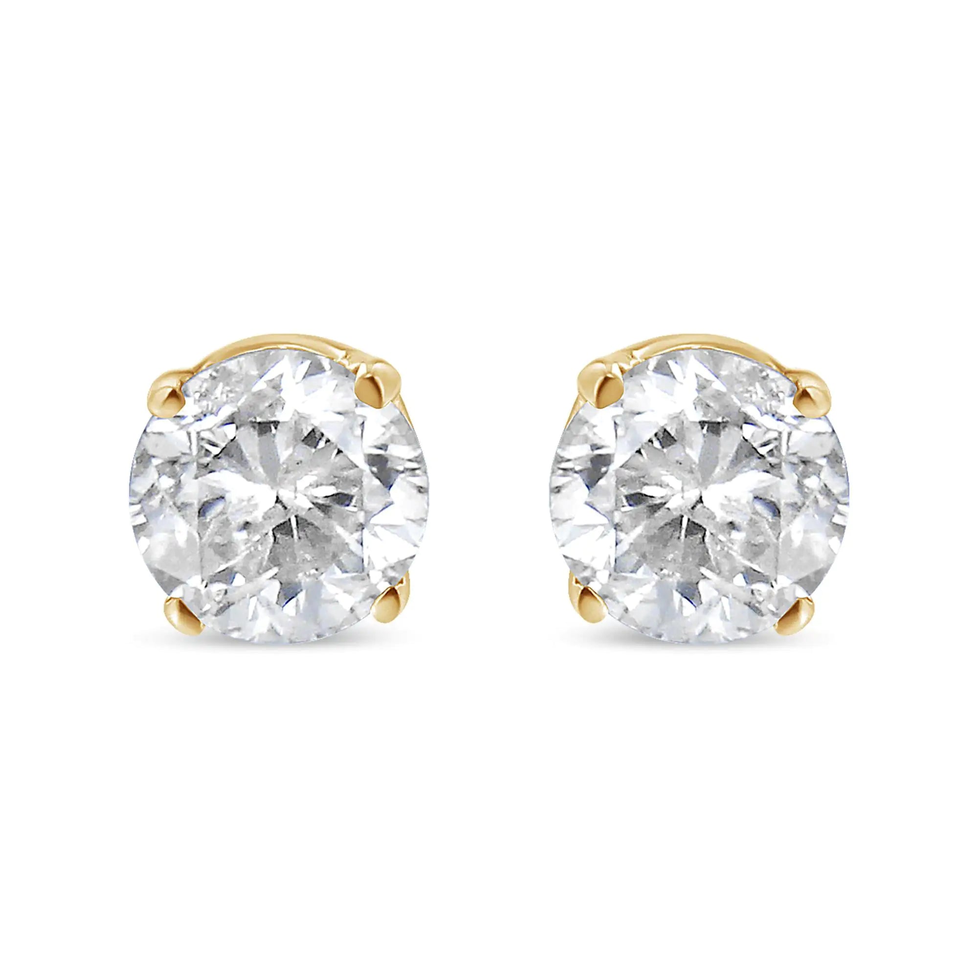 AGS Certified 14K Yellow Gold 1/2 cttw 4-Prong Set Brilliant Round-Cut Solitaire Diamond Push Back Stud Earrings (S-T Color, I1-I2 Clarity)