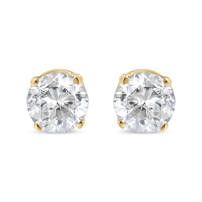 AGS Certified 14K Yellow Gold 1/2 cttw 4-Prong Set Brilliant Round-Cut Solitaire Diamond Push Back Stud Earrings (S-T Color, I1-I2 Clarity)