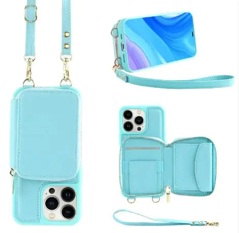 Crossbody Leather Case with Zipper &amp; Card Holder for Iphone