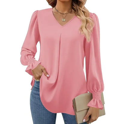 Solid Color V-neck Chiffon Shirt