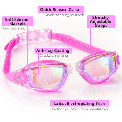 Clear Comfortable Swimming Goggles UV- Anti-Fog Swim Glasses Mirror Adult &amp; Kids