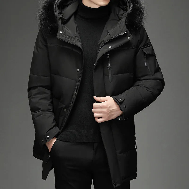 Men’s Faux Fur Long Over-Knee Down Workwear Coat