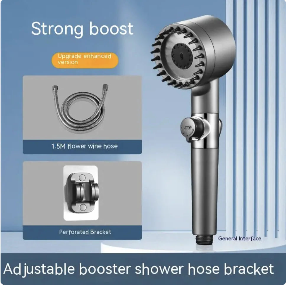 Adjustable High-Pressure Shower Head with Hose