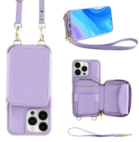 Crossbody Leather Case with Zipper &amp; Card Holder for Iphone