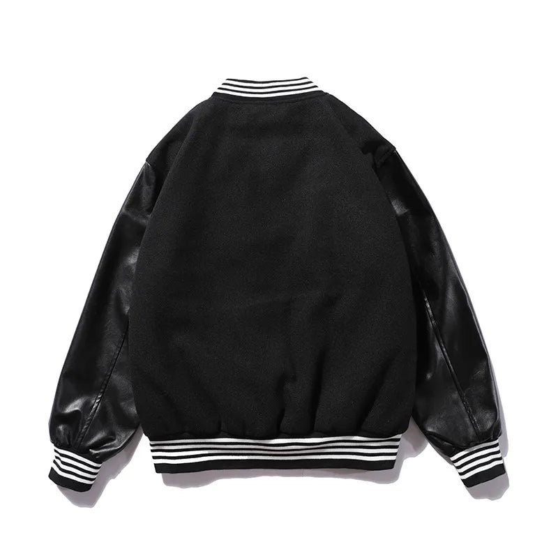 Woolen Leather Embroidered Baseball Jacket