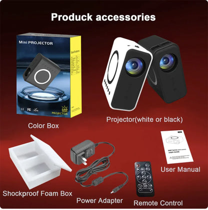 YT300 Mini Portable Projector, 1080P HD with Wired &amp; Wireless Home Theater