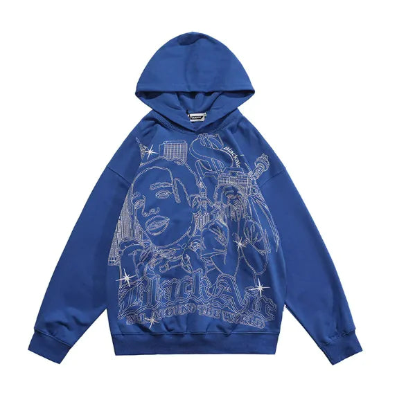 American Graffiti Print Hooded Sweater for Men