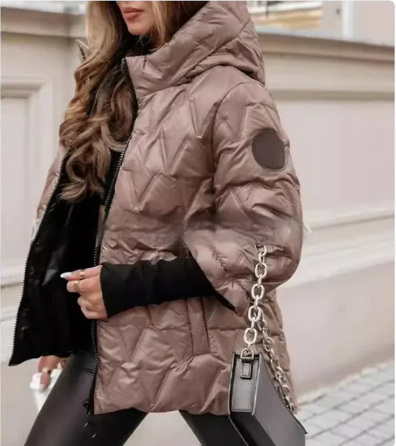 Fashion Hooded Fashion Loose-fitting Long Sleeves Patchwork Cotton Jacket Coat