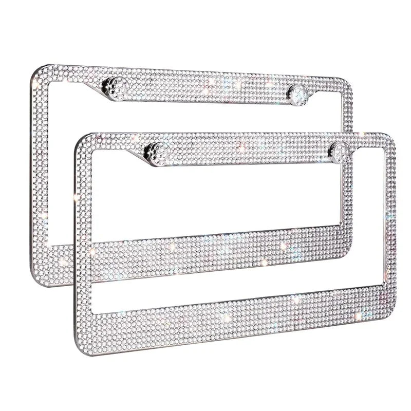 2PCS Bling License Plate Frame Glitter Crystal Sparkling Rhinestone Diamond Caps