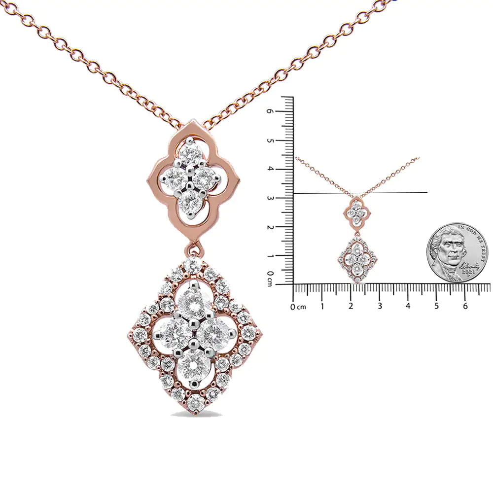 14K Rose Gold 3/4 Cttw Round Diamond Double Quatrefoil Pendant 18&quot; Necklace (H-I Color, I1-I2 Clarity)