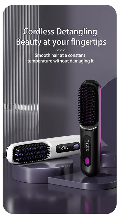 2-in-1 Wireless Hair Straightener &amp; Curler Brush