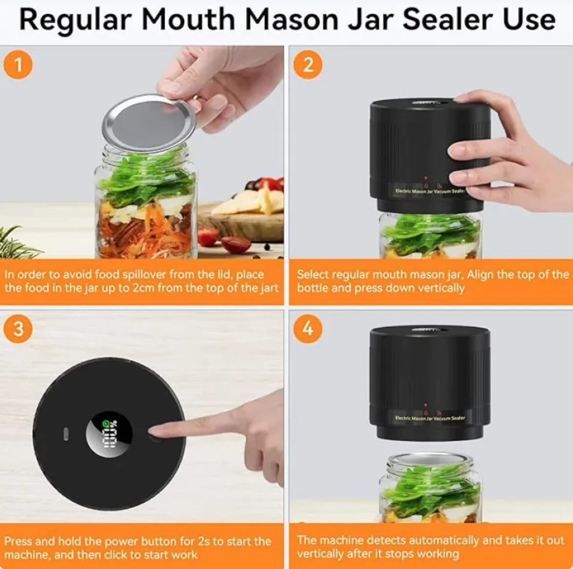 Electric Mason Jar Vacuum Sealer Kit for Regular &amp; Wide Mouth Mason Jars with Auto Shut Off