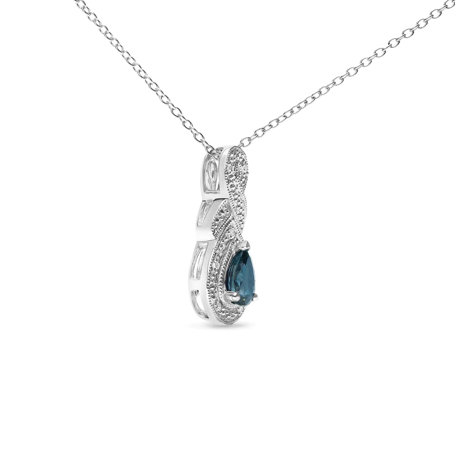 .925 Sterling Silver 6x4mm Pear Sapphire and Diamond Accent Infinity Drop 18&quot; Pendant Necklace (H-I Color, SI1-SI2 Clarity)