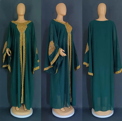 Two Piece Set Gold Kaftan Abaya Dress